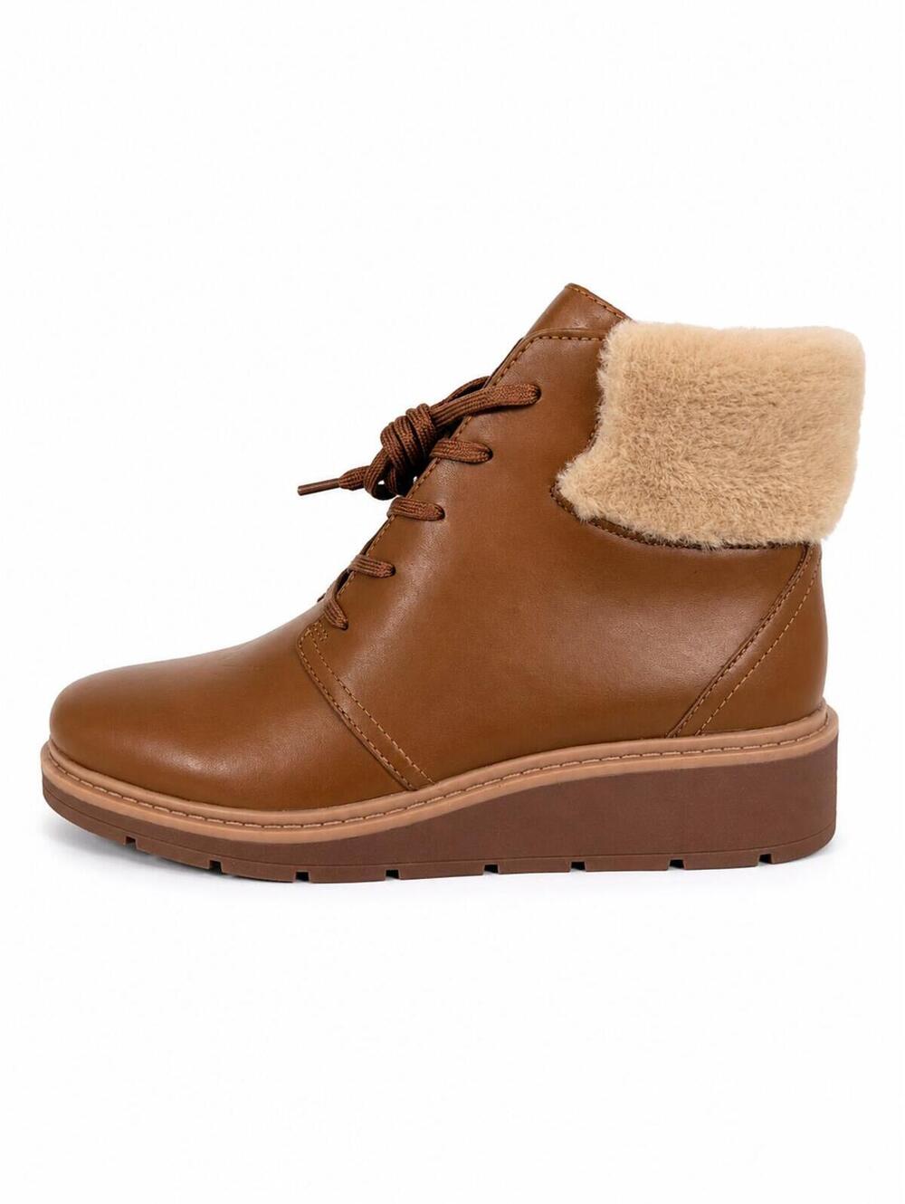 Clarks Andie Go Ankle Boots Brown Faux Fur Lined Lace Up Size 7.5 - Picture 1 of 8